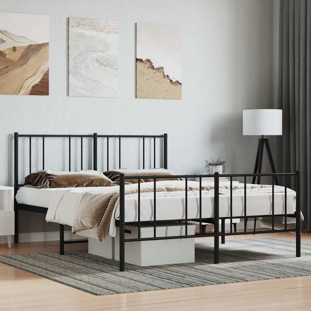 sengeramme med sengegavl og fodgærde 140x200 cm metal sort
