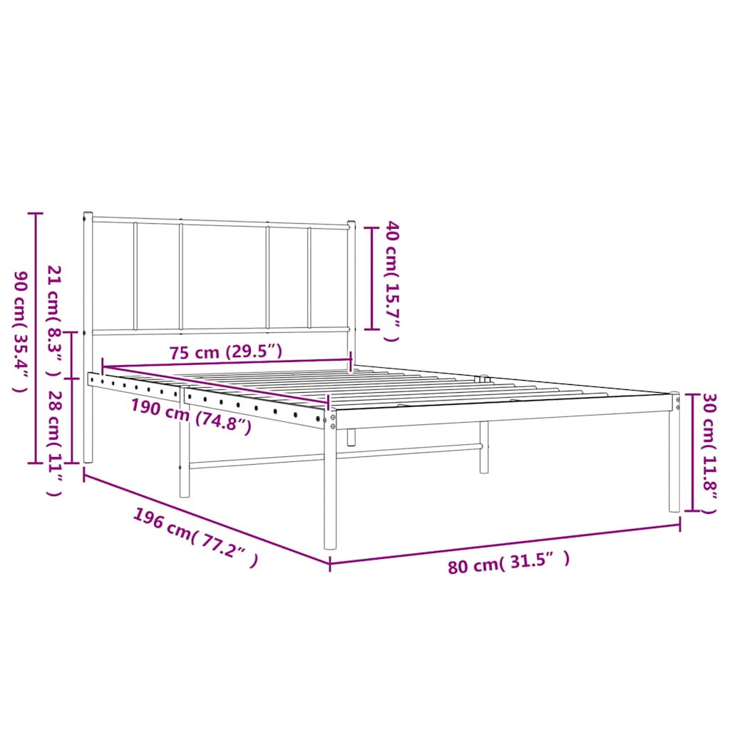sengeramme uden madras med hovedgærde 75x190 cm hvid