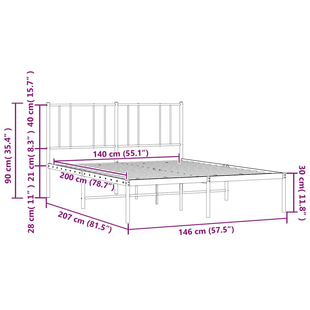 sengeramme med sengegavl 140x200 cm metal hvid