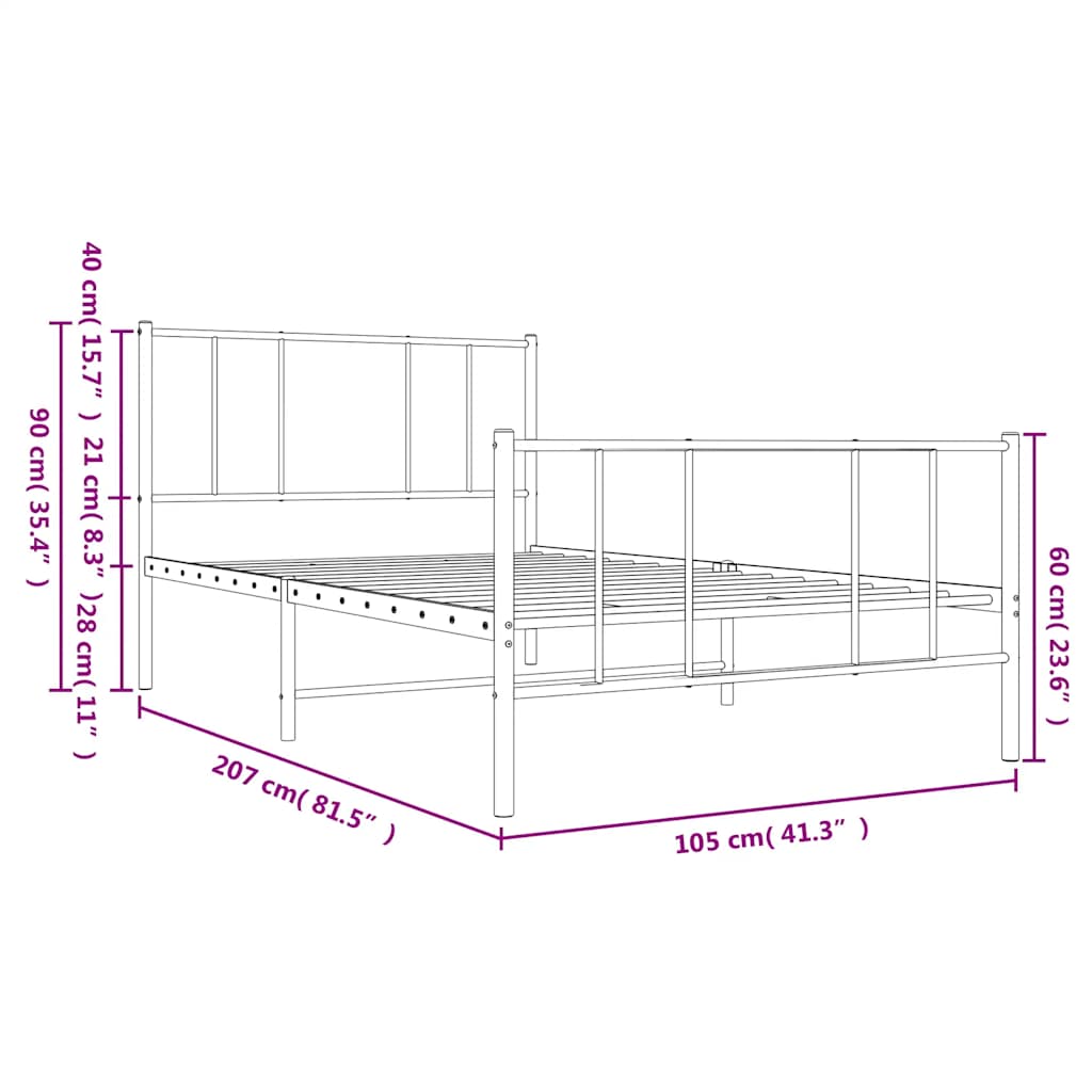 sengeramme med sengegavl og fodgærde 100x200 cm metal hvid