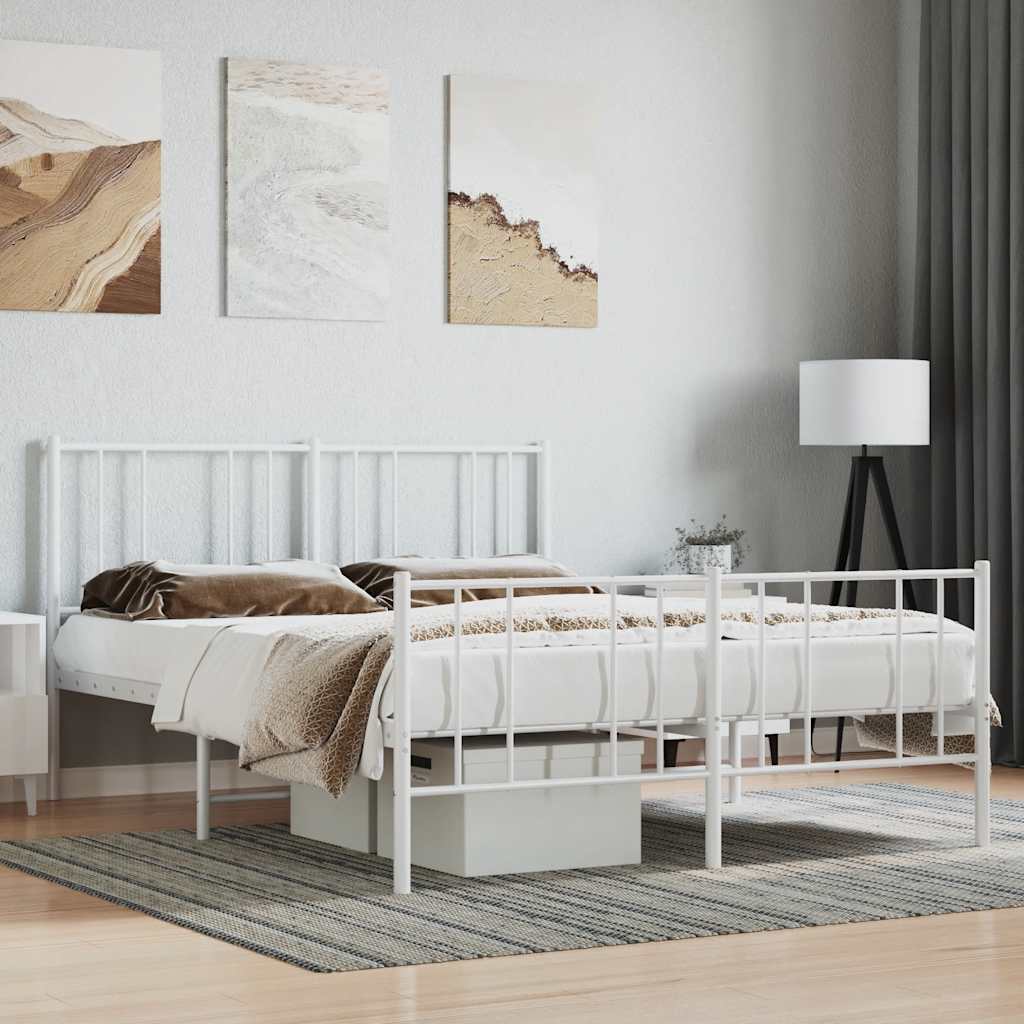 sengeramme med sengegavl og fodgærde 140x200 cm metal hvid