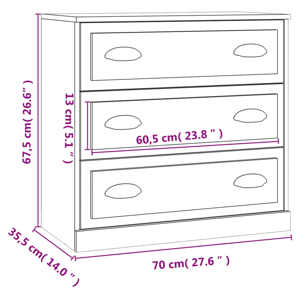 skænk 70x35,5x67,5 cm konstrueret træ hvid højglans
