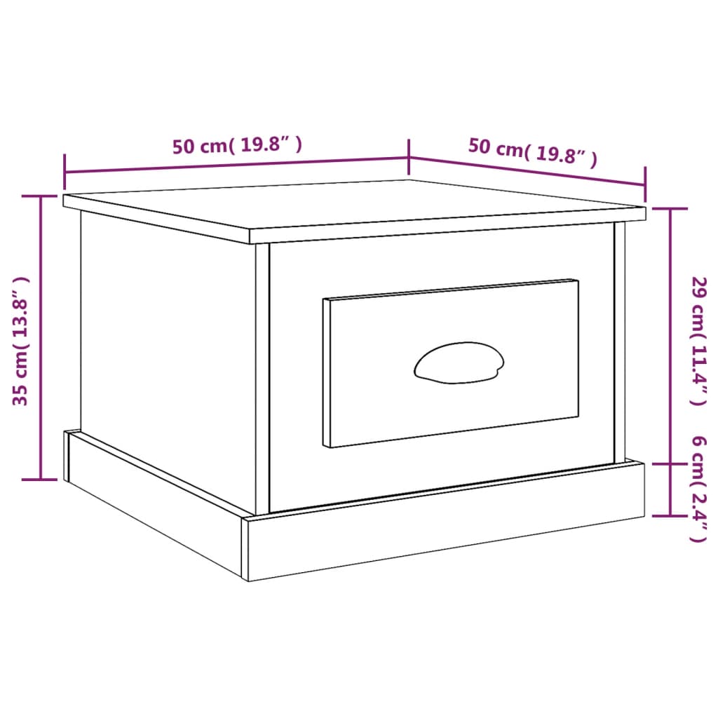 sofabord 50x50x35 cm konstrueret træ røget egetræsfarve