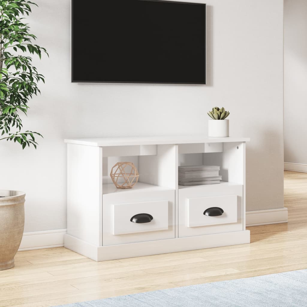 tv-bord 80x35x50 cm konstrueret træ hvid højglans