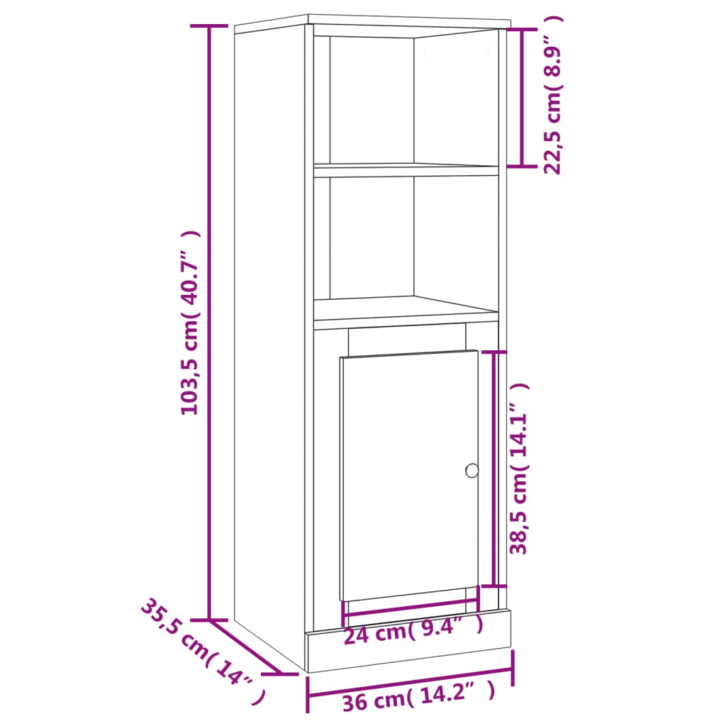 skab 36x35,5x103,5 cm konstrueret træ hvid