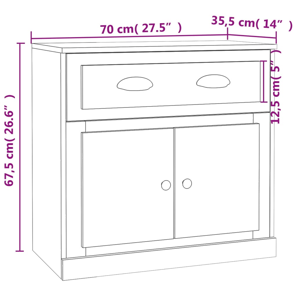 skænk 70x35,5x67,5 cm konstrueret træ røget egetræsfarve