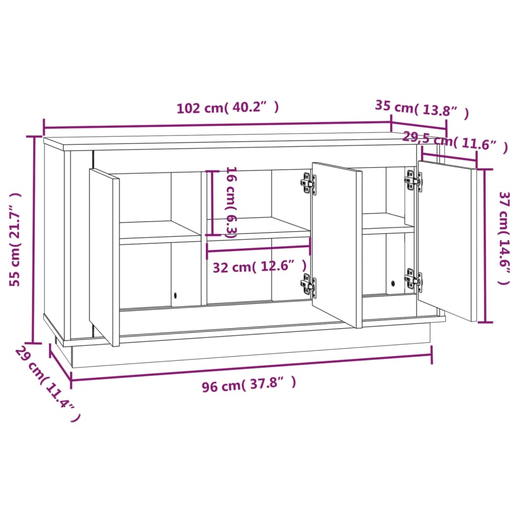 skænk 102x35x55 cm konstrueret træ røget egetræsfarve