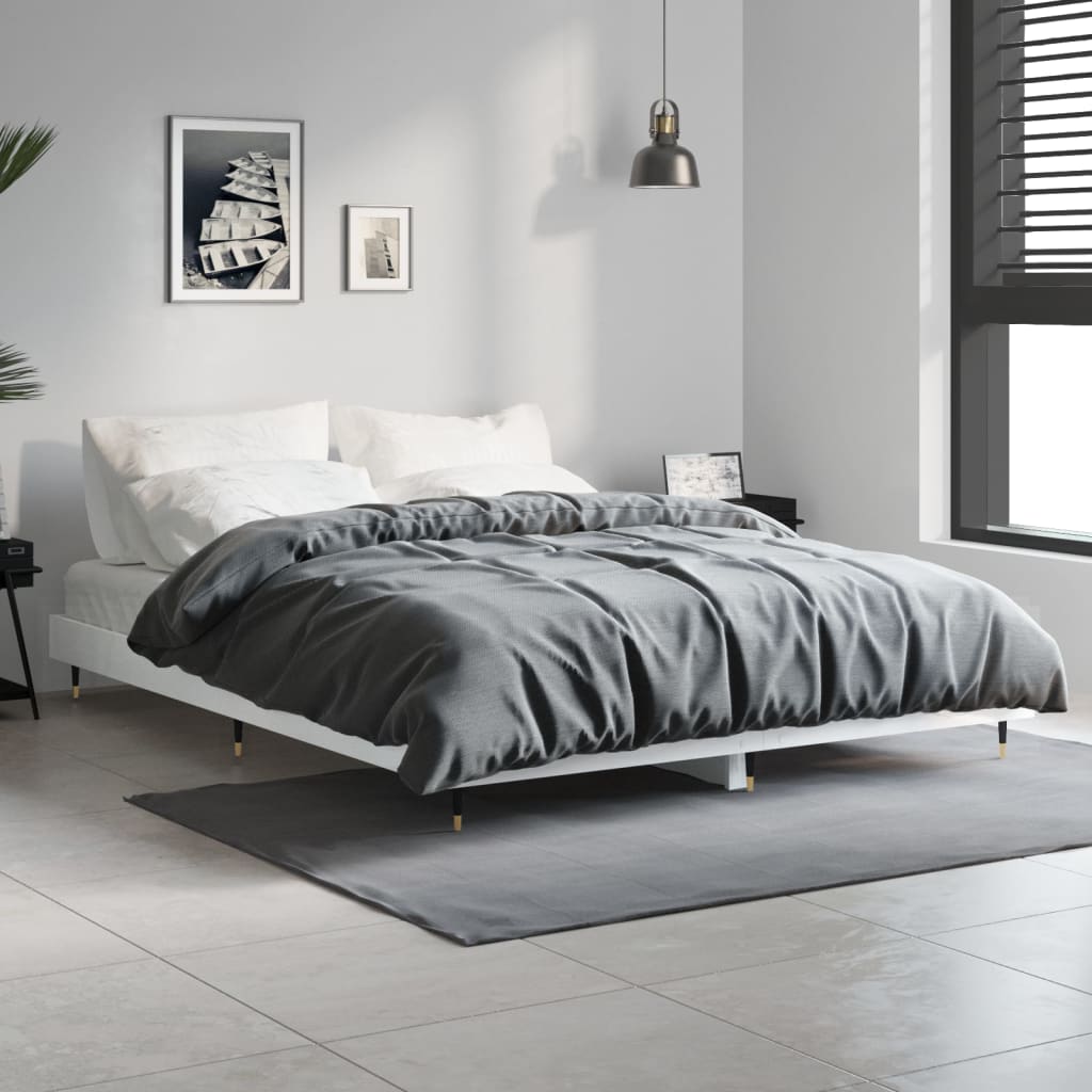 sengestel 140x190 cm konstrueret træ hvid højglans