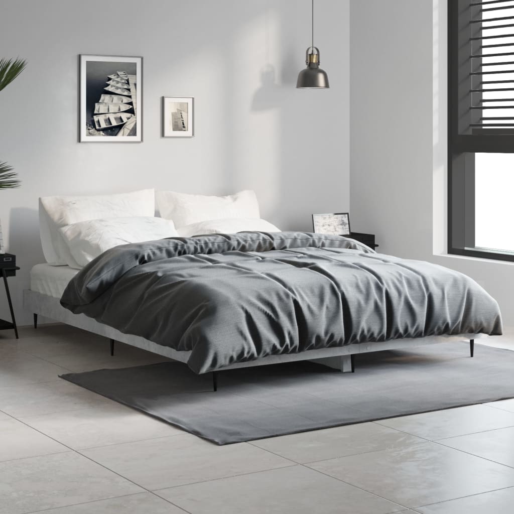 sengestel 135x190 cm konstrueret træ betongrå