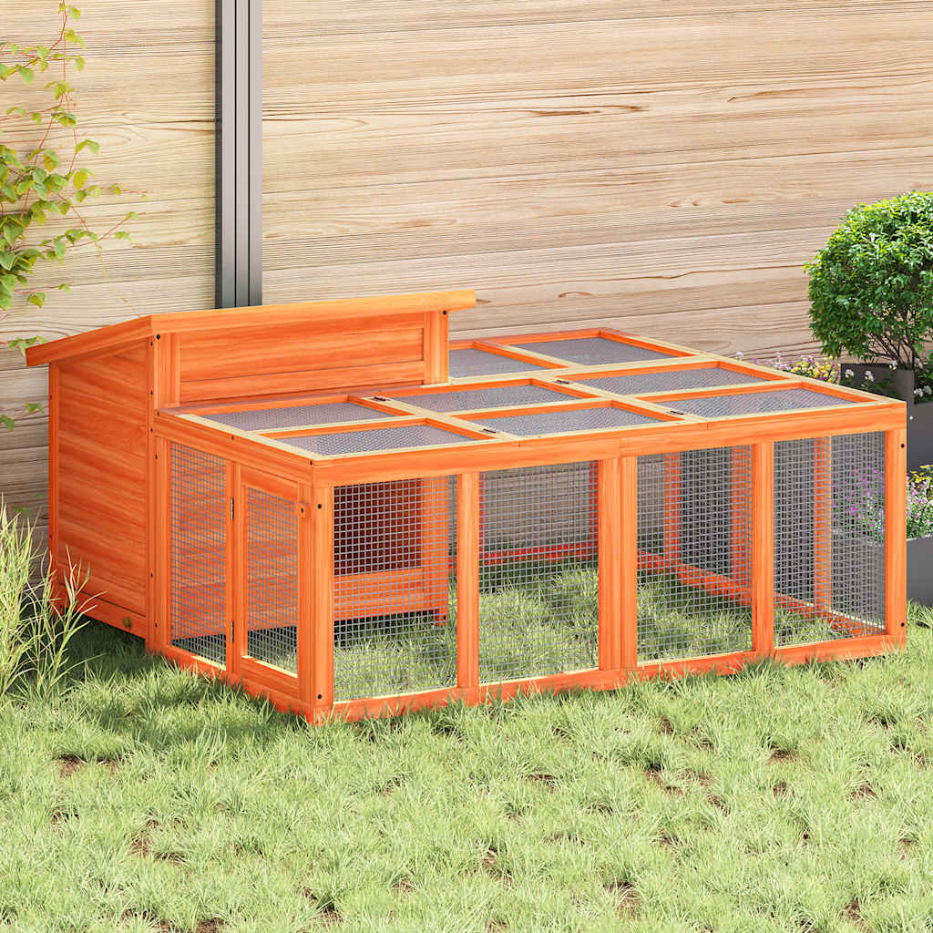kaninbur 144x123x67,5 cm massivt fyrretræ brun billede