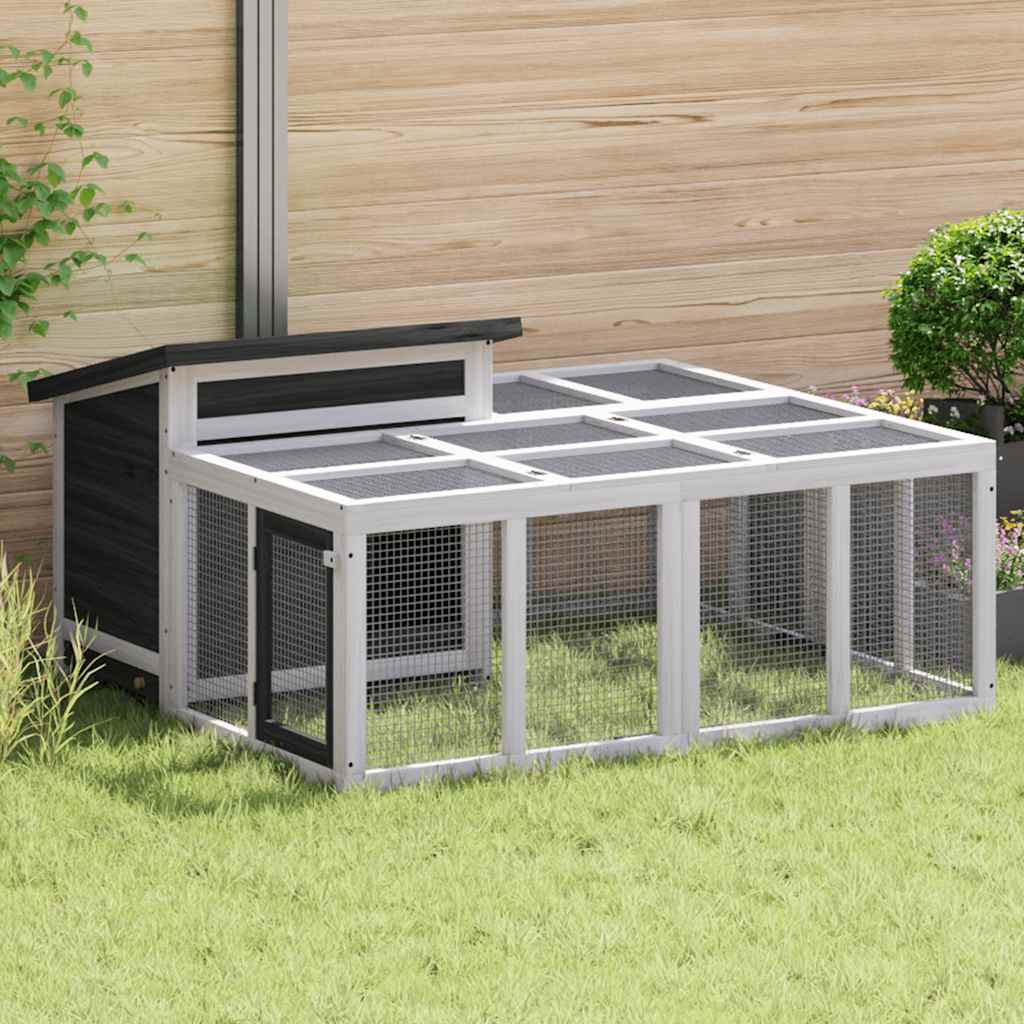 kaninbur 144x123x67,5 cm massivt fyrretræ grå billede