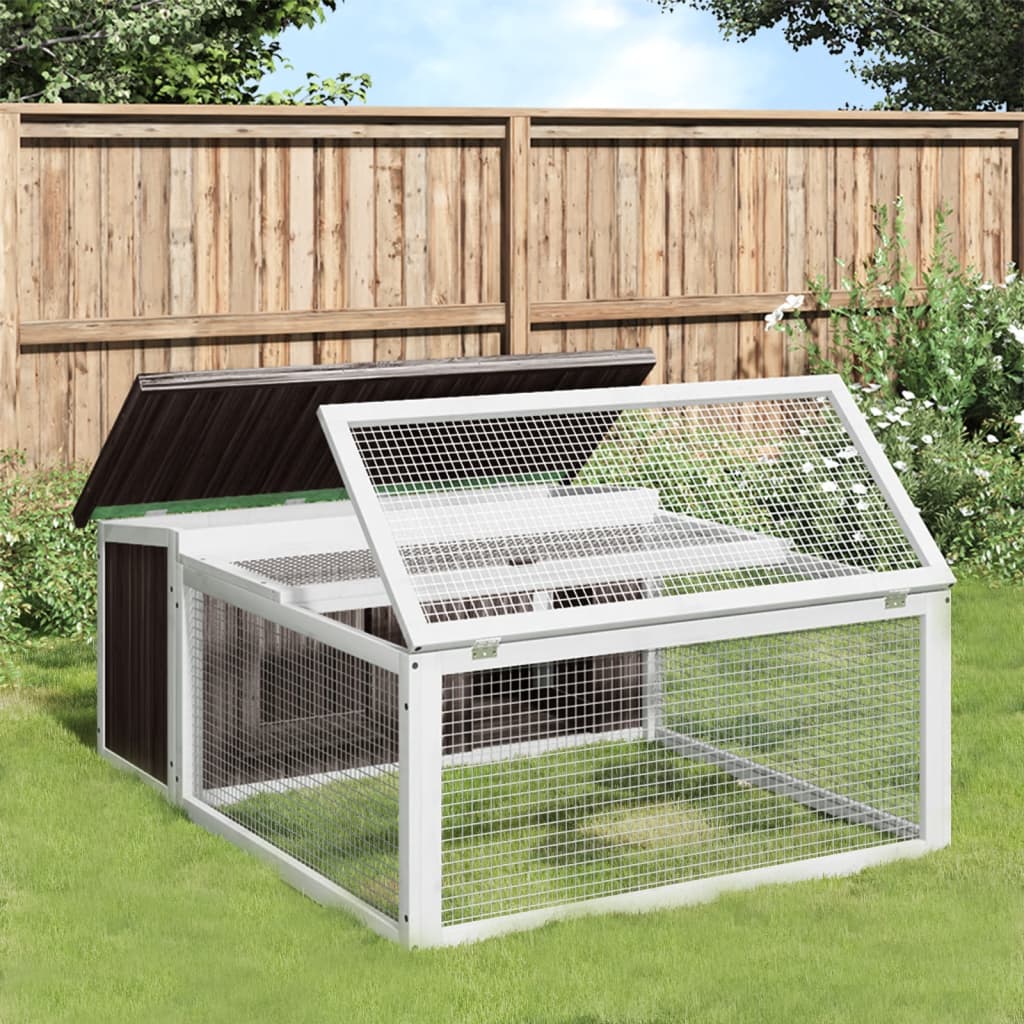 Kaninbur i massivt fyrretræ med løbegård 117,5×97×47,5 cm - grå/hvid