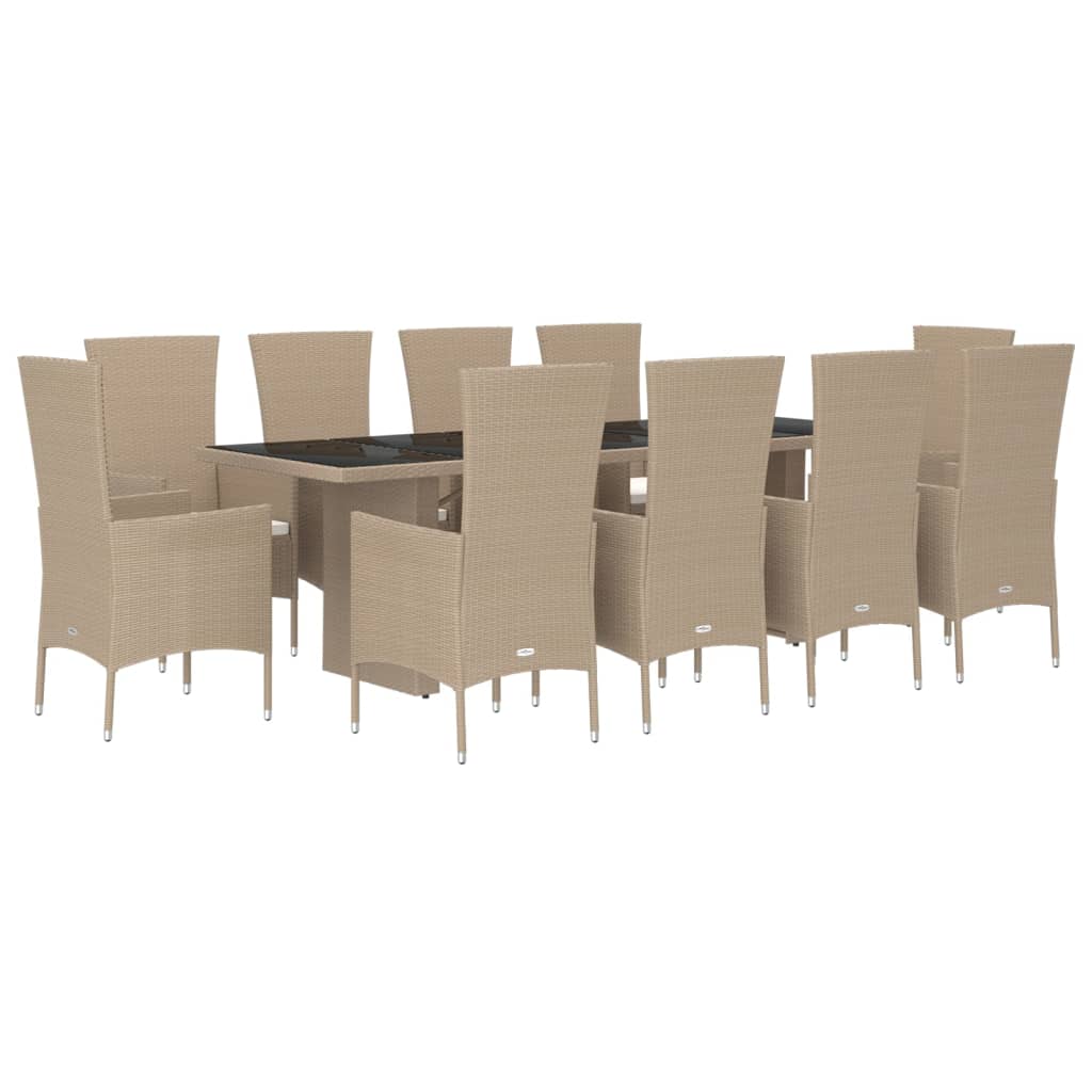 spisebordssæt til haven 11 dele med hynder polyrattan beige