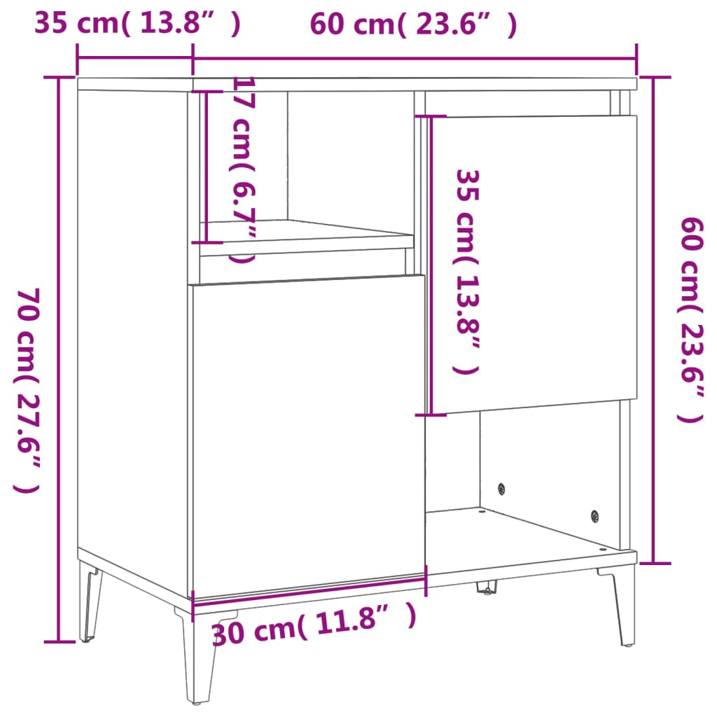 skænke 3 stk. 60x35x70 cm konstrueret træ sonoma-eg