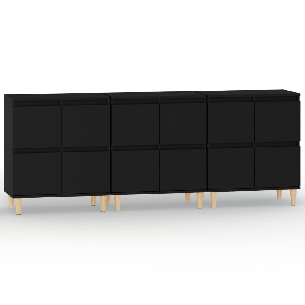 skænke 3 stk. 60x35x70 cm konstrueret træ sort