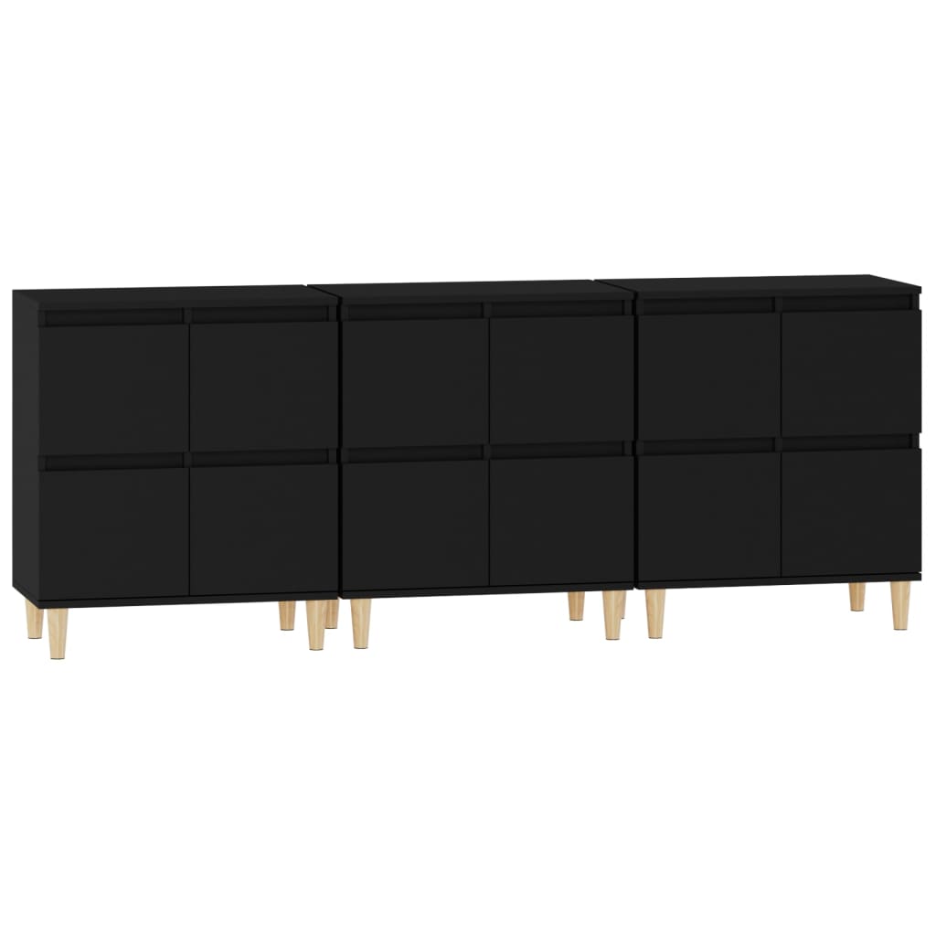skænke 3 stk. 60x35x70 cm konstrueret træ sort