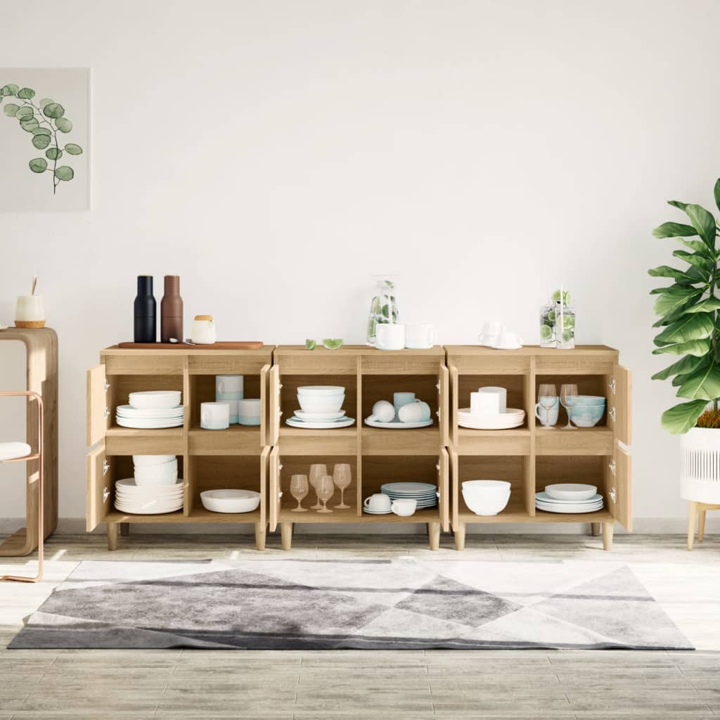 skænke 3 stk. 60x35x70 cm konstrueret træ sonoma-eg