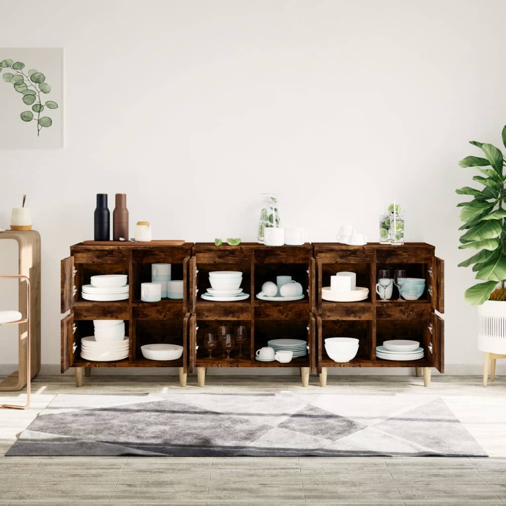 skænke 3 stk. 60x35x70 cm konstrueret træ røget egetræsfarve