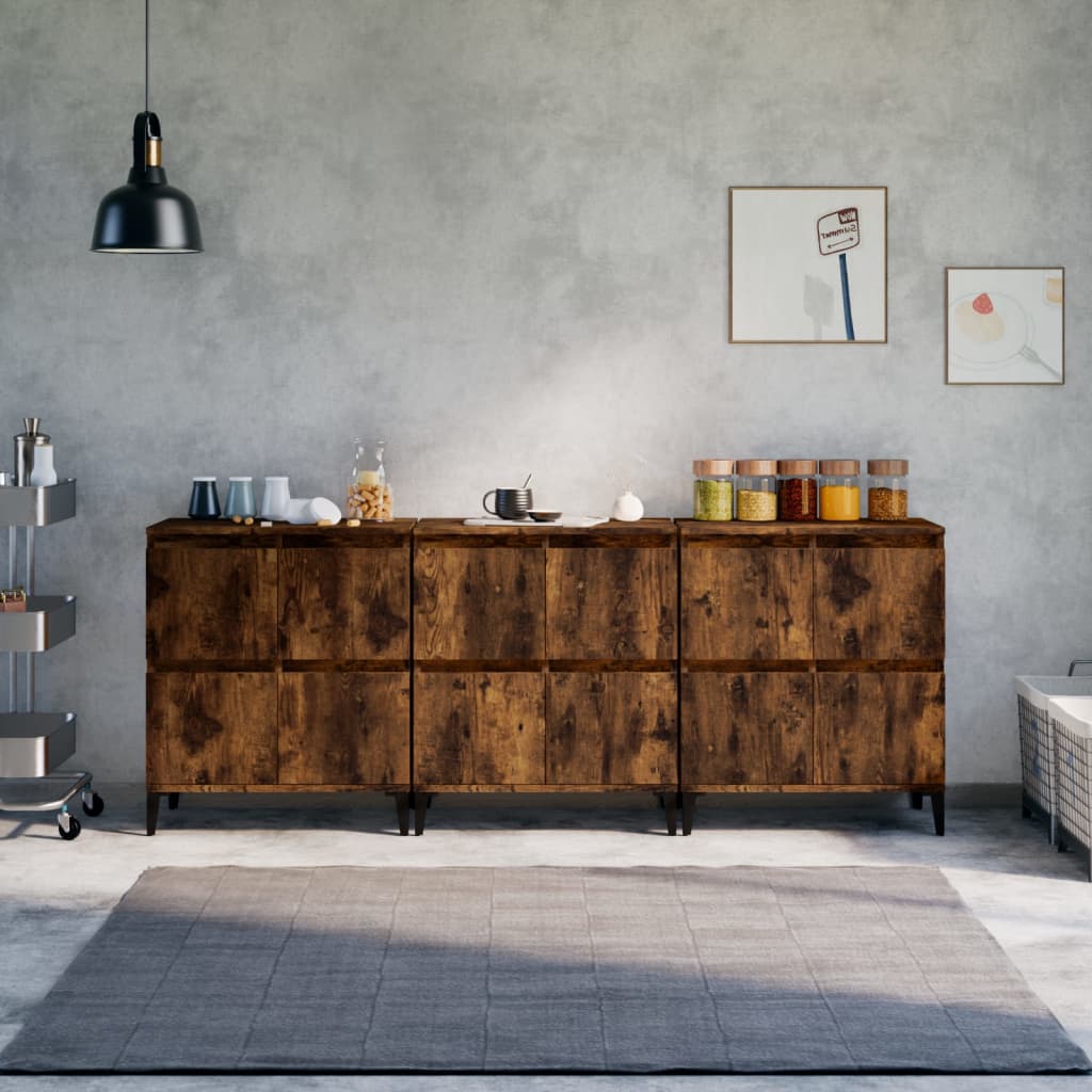 skænke 3 stk. 60x35x70 cm konstrueret træ røget egetræsfarve