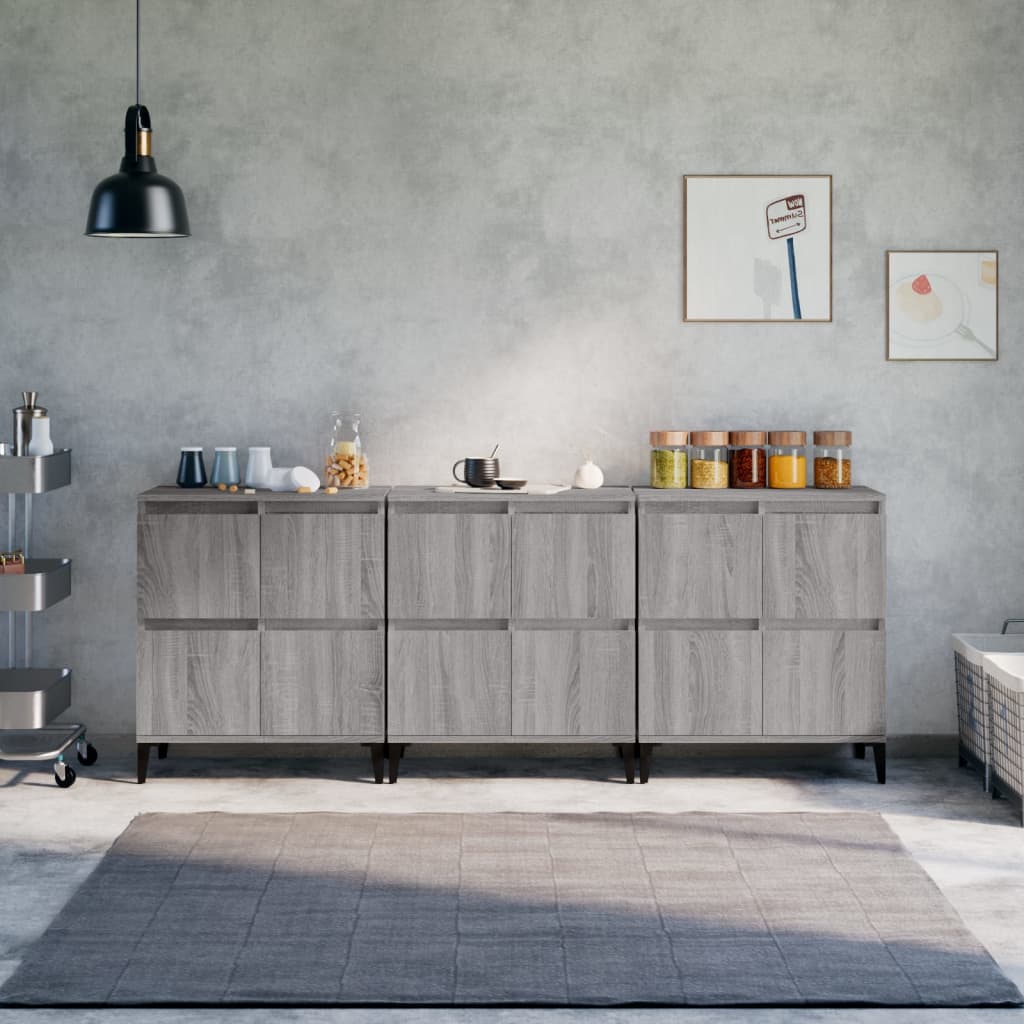 skænke 3 stk. 60x35x70 cm konstrueret træ grå sonoma-eg