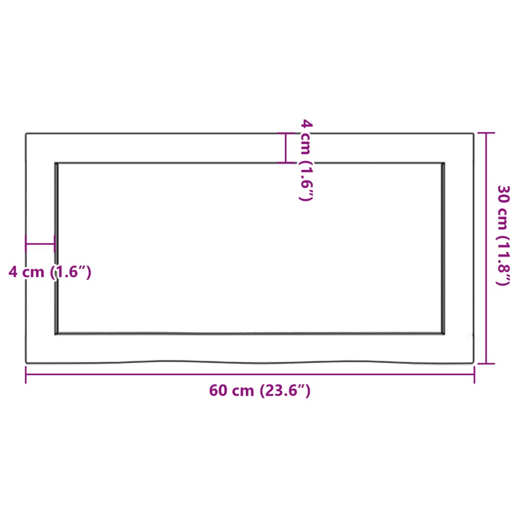 bordplade til badeværelse 60x30x(2-4) cm massivt træ ubehandlet