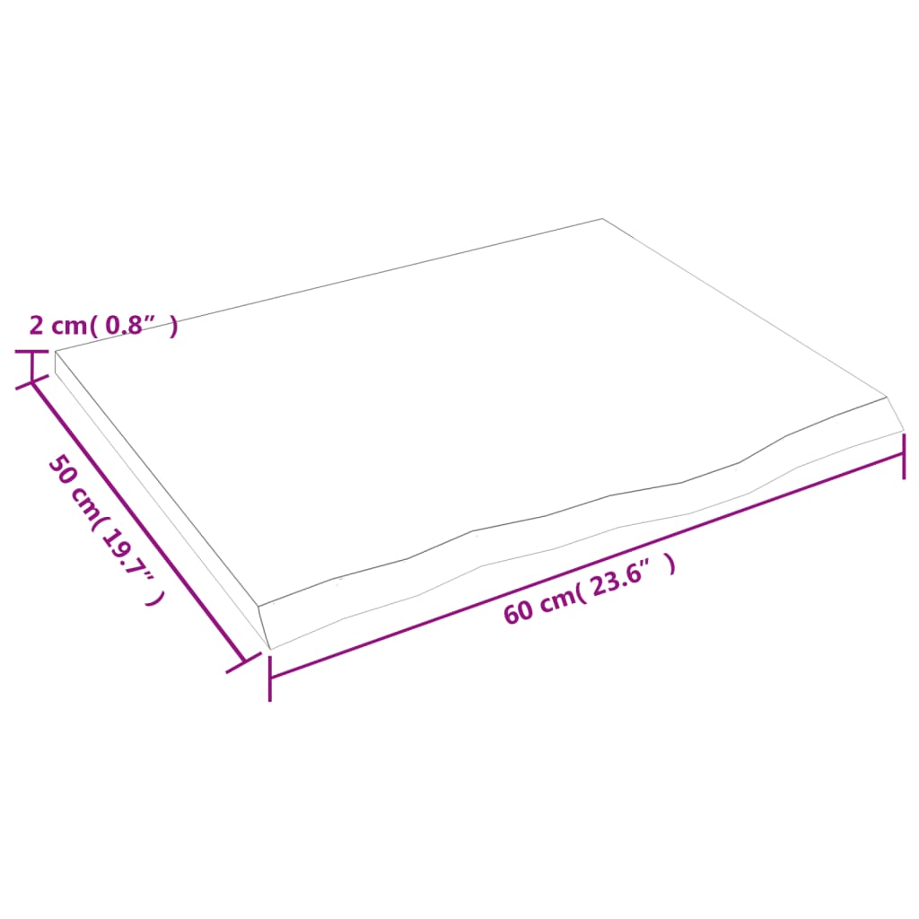 bordplade til badeværelse 60x50x2 cm massivt træ ubehandlet