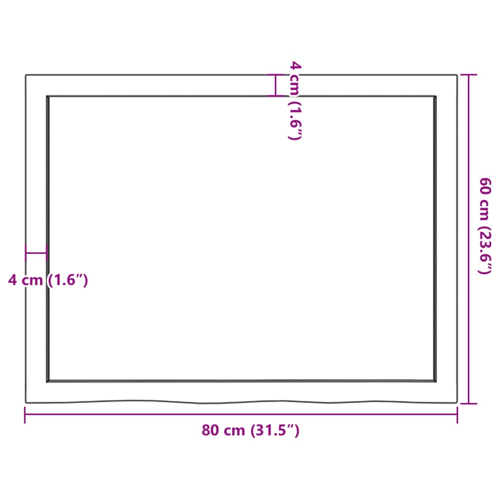 bordplade til badeværelse 80x60x(2-4) cm massivt træ ubehandlet