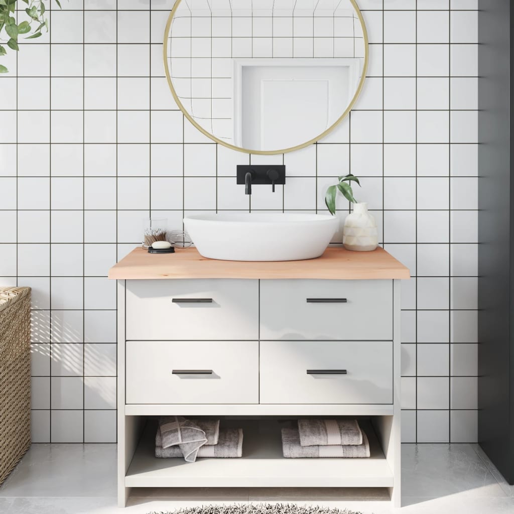 bordplade til badeværelse 100x50x(2-4)cm massivt træ ubehandlet