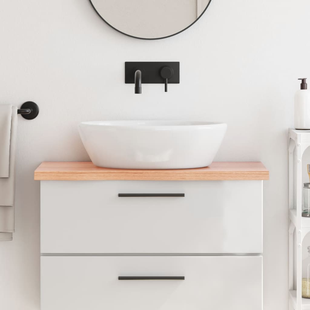 bordplade til badeværelse 80x30x(2-4) cm massivt træ lysebrun