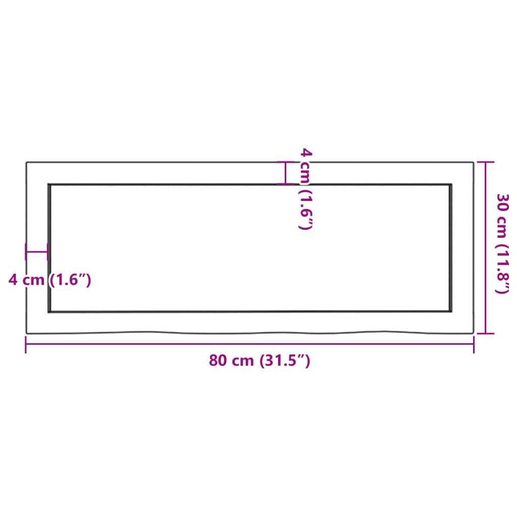 bordplade til badeværelse 80x30x(2-6) cm massivt træ lysebrun