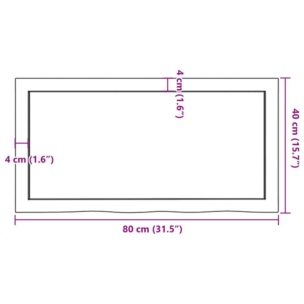 bordplade til badeværelse 80x40x(2-6) cm massivt træ lysebrun