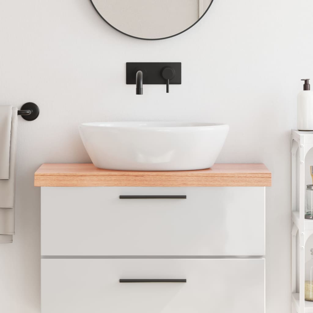 bordplade til badeværelse 80x40x(2-6) cm massivt træ lysebrun