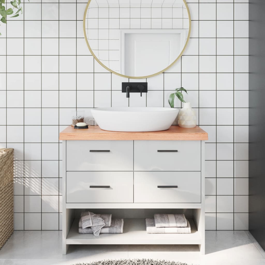 bordplade til badeværelse 100x30x(2-6) cm massivt træ lysebrun