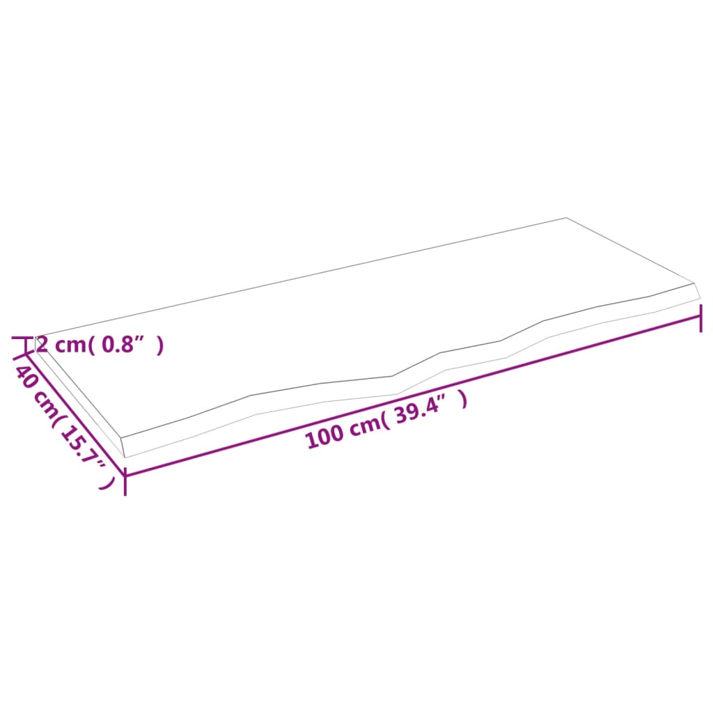 bordplade til badeværelse 100x40x2 cm massivt træ lysebrun
