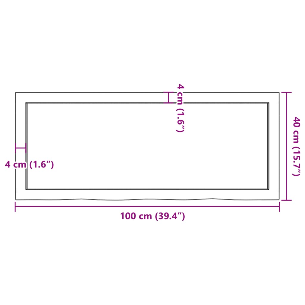 bordplade til badeværelse 100x40x(2-4) cm massivt træ lysebrun