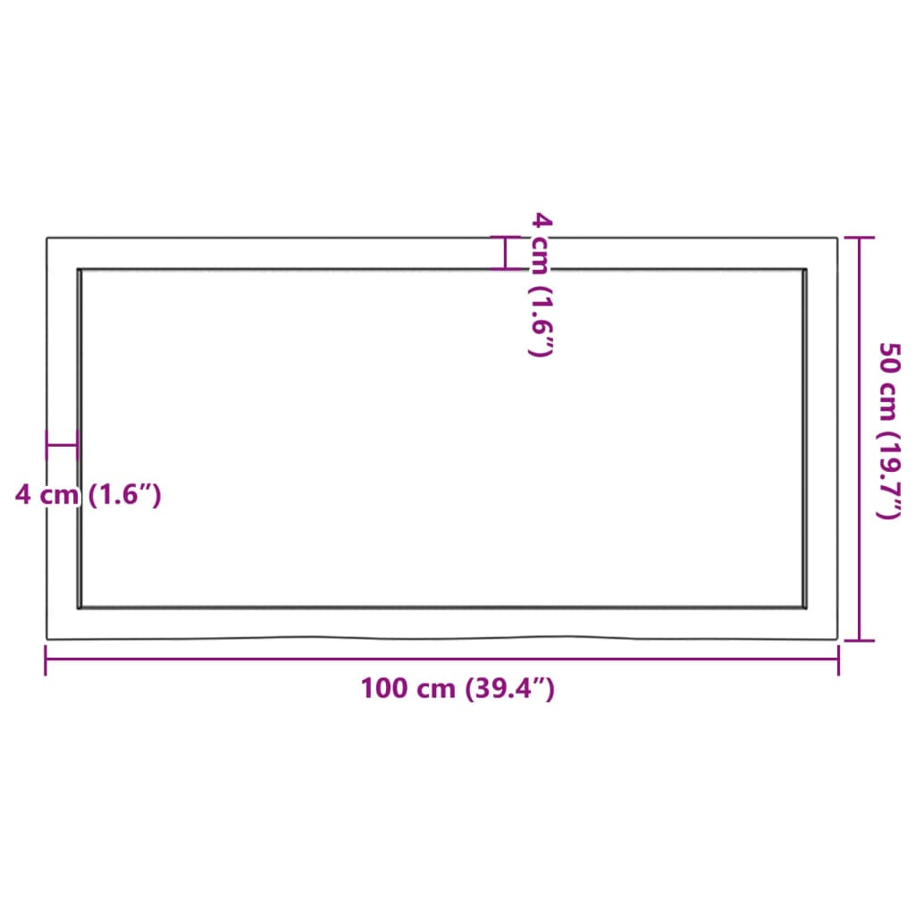 bordplade til badeværelse 100x50x(2-4) cm massivt træ lysebrun