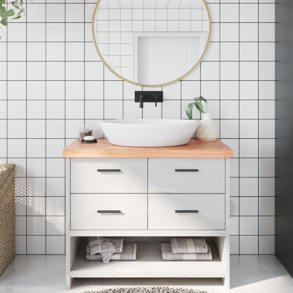 bordplade til badeværelse 100x60x(2-6) cm massivt træ lysebrun