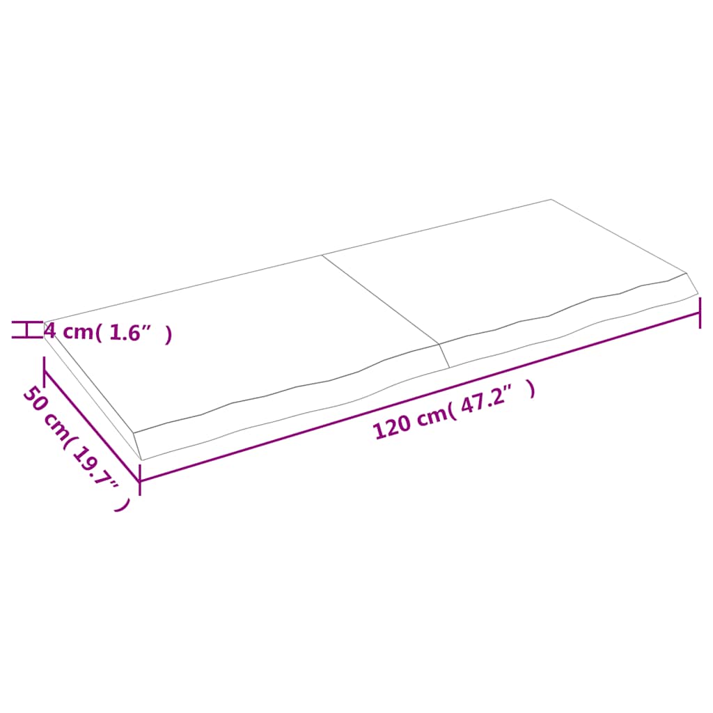 bordplade til badeværelse 120x50x(2-4) cm massivt træ lysebrun