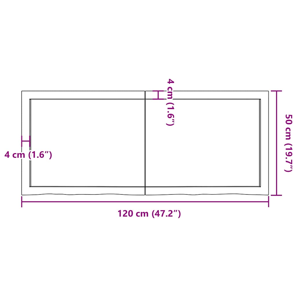 bordplade til badeværelse 120x50x(2-6) cm massivt træ lysebrun