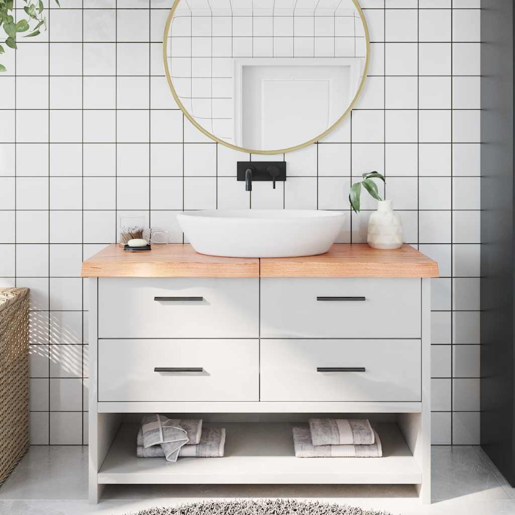 bordplade til badeværelse 120x50x(2-6) cm massivt træ lysebrun billede