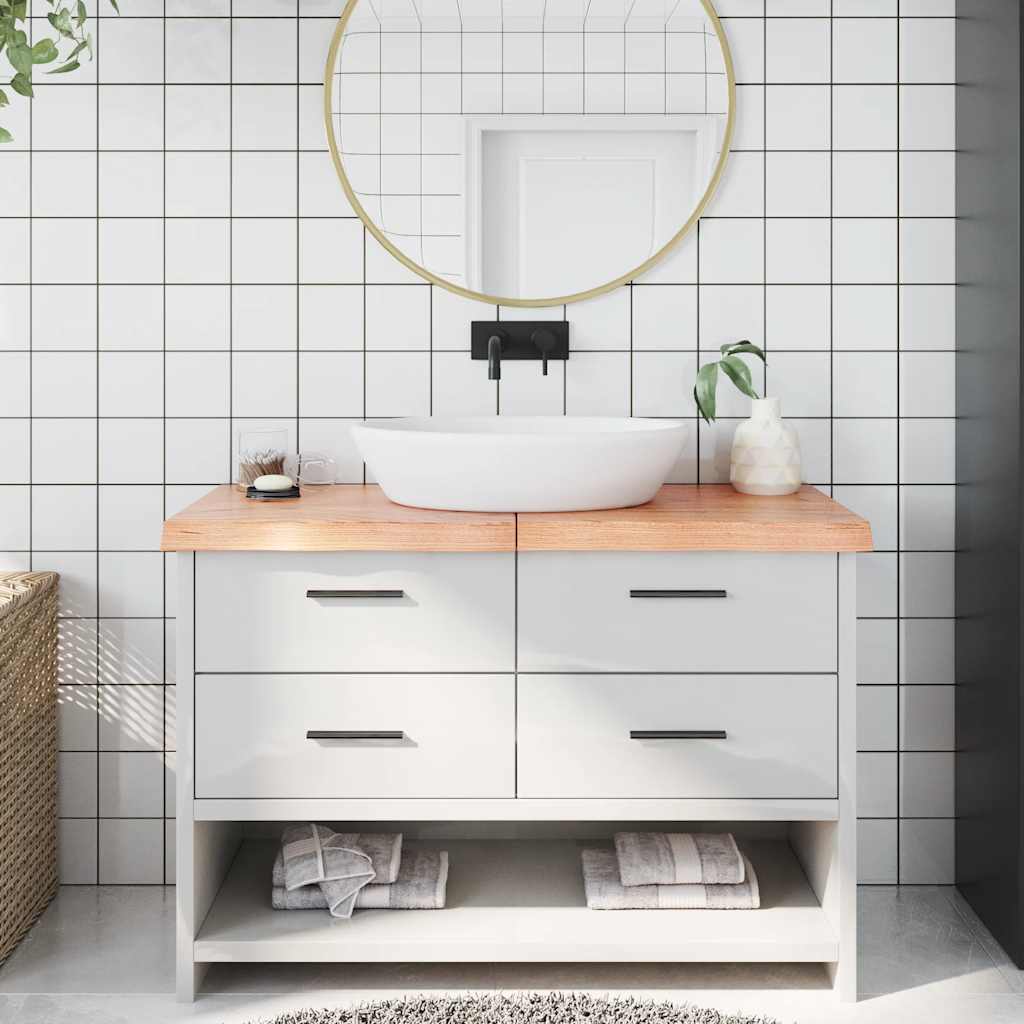 bordplade til badeværelse 120x60x(2-6) cm massivt træ lysebrun