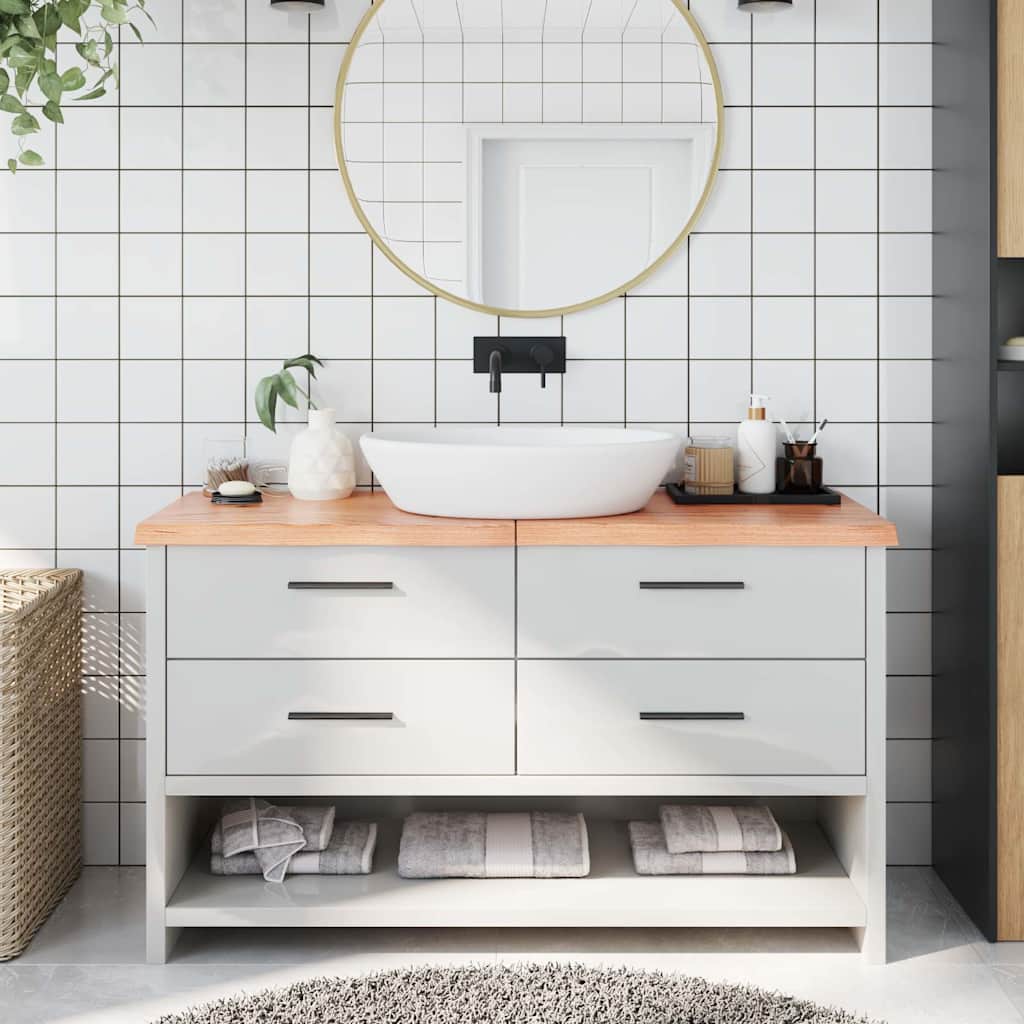 bordplade til badeværelse 140x40x(2-4) cm massivt træ lysebrun billede