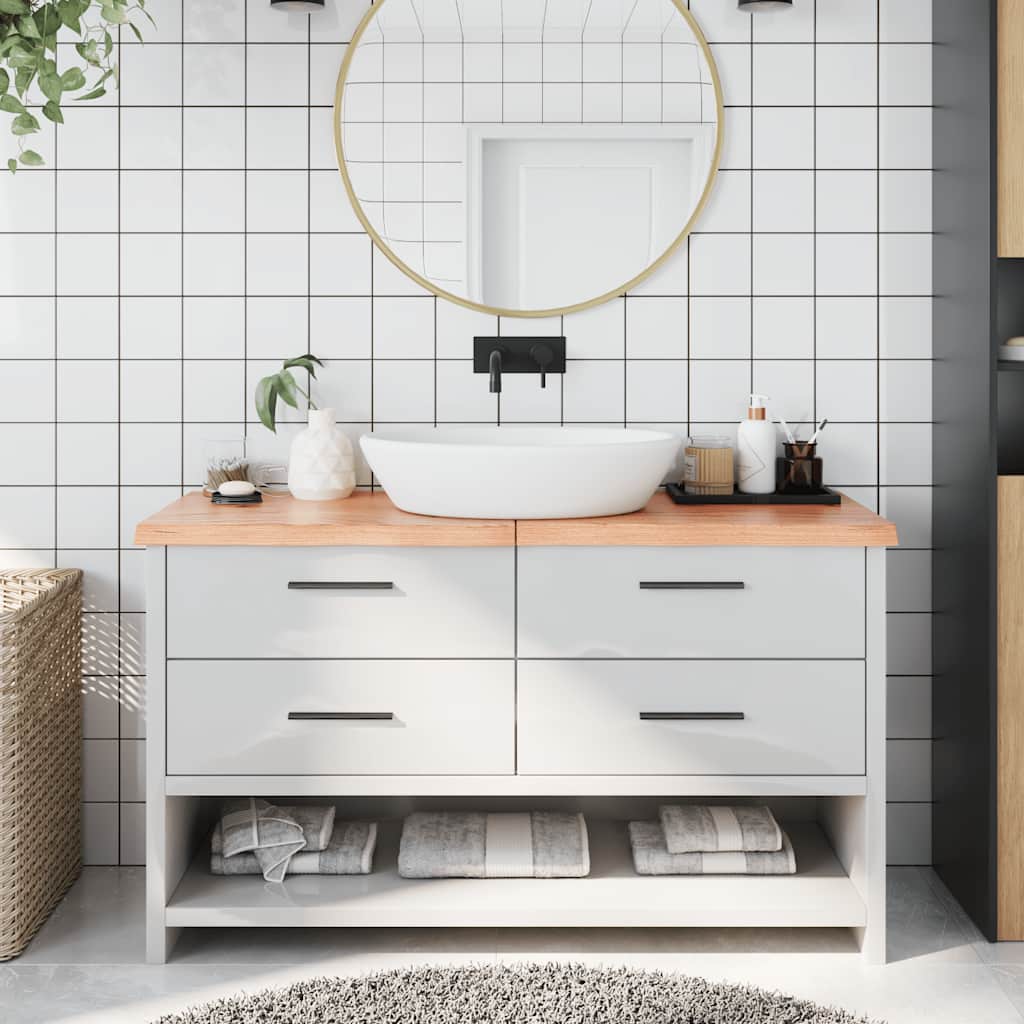 bordplade til badeværelse 140x50x(2-4) cm massivt træ lysebrun billede