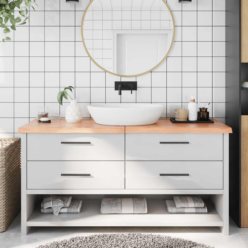 bordplade til badeværelse 160x60x(2-4) cm massivt træ lysebrun