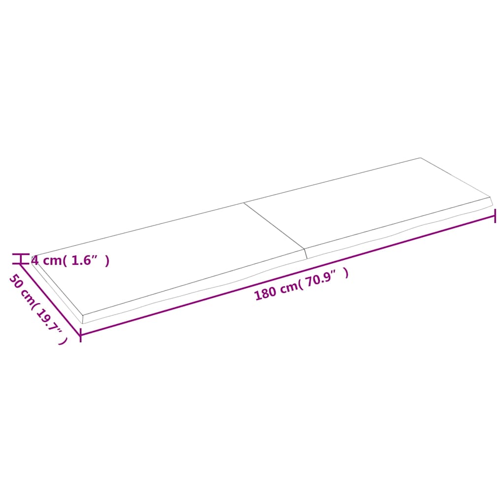 bordplade til badeværelse 180x50x(2-4) cm massivt træ lysebrun