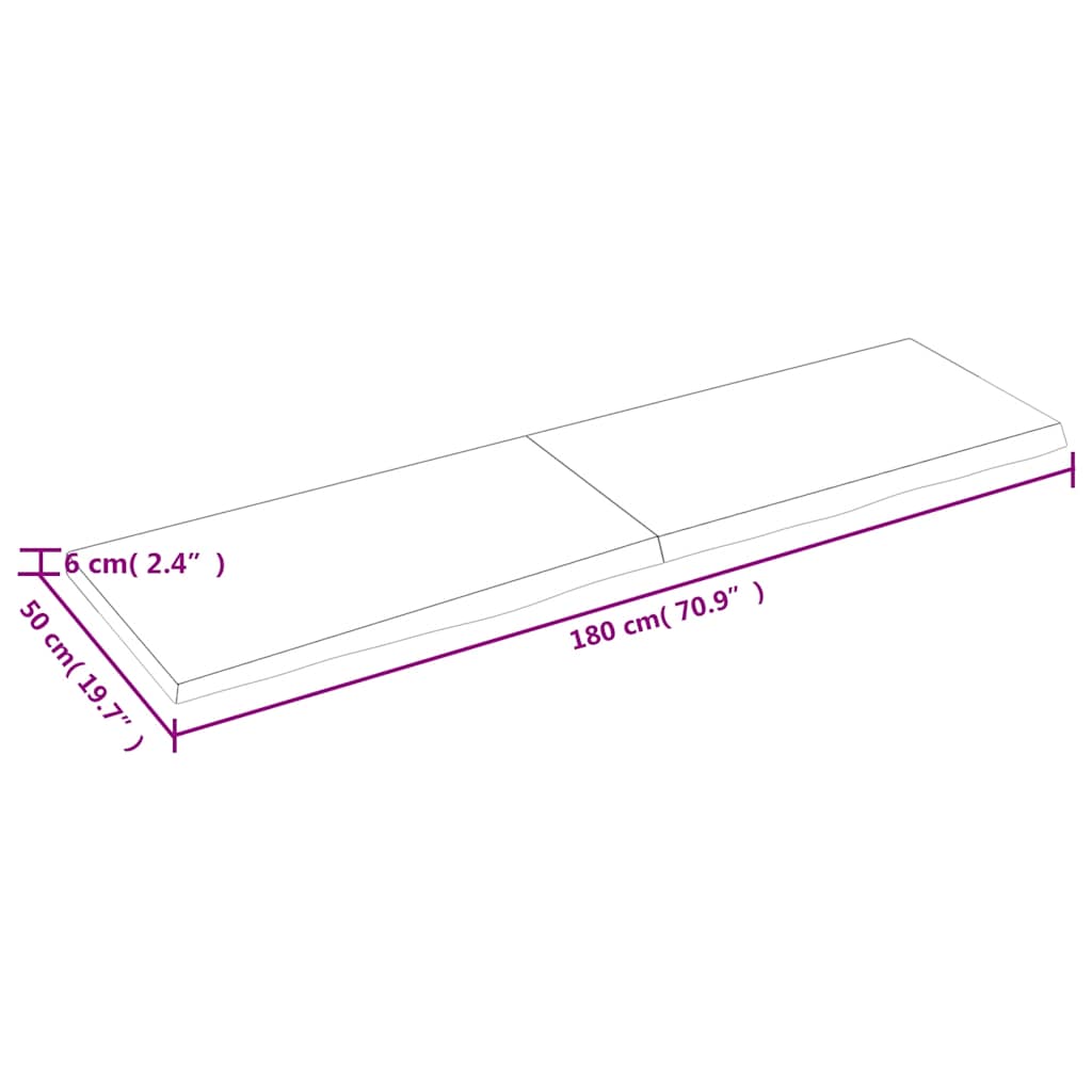 bordplade til badeværelse 180x50x(2-6) cm massivt træ lysebrun