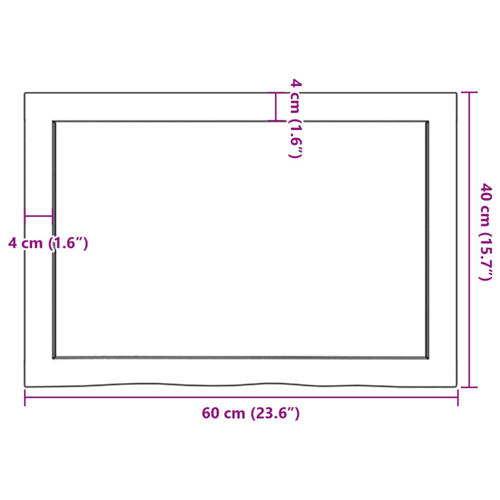 bordplade til badeværelse 60x40x(2-6) cm massivt træ mørkebrun