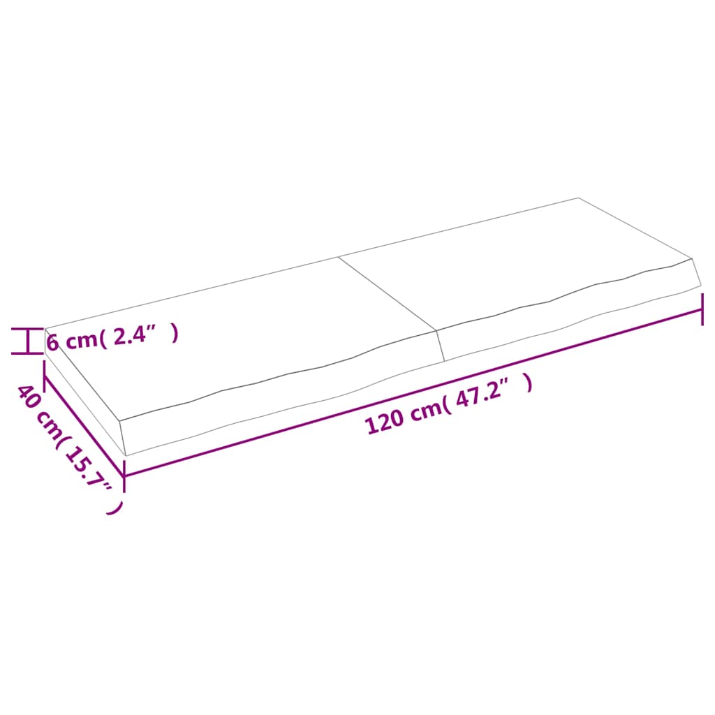 bordplade til badeværelse 120x40x(2-6) cm massivt træ mørkebrun