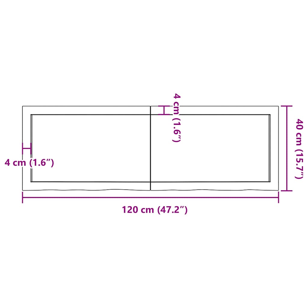 bordplade til badeværelse 120x40x(2-6) cm massivt træ mørkebrun