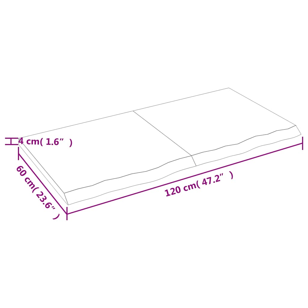 bordplade til badeværelse 120x60x(2-4) cm massivt træ mørkebrun